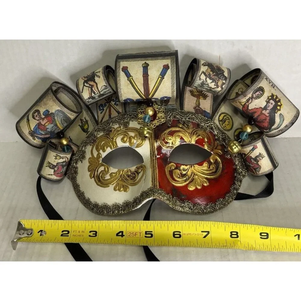 RARE Venetian Style Jester Masquerade Mask With Tarot Card Accents Handmade